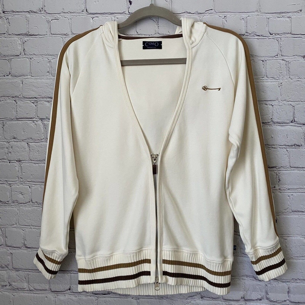 Como Sport Women's Cream & Brown Warm Up Athleisure Hooded Sweatshirt - Medium